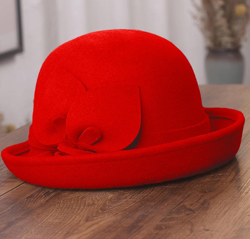 ORIDOOR Women Vintage Wool Felt Flowers Bucket Cloche Bowler Hat Church Wedding Dress Fascinator Hat Winter Felt Fedoras - Image 3